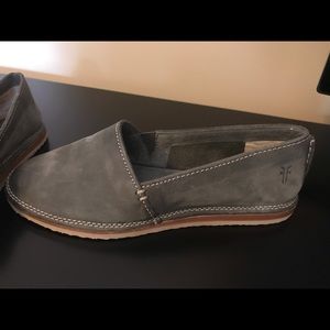 FRYE gray suede loafers, size 5.5
